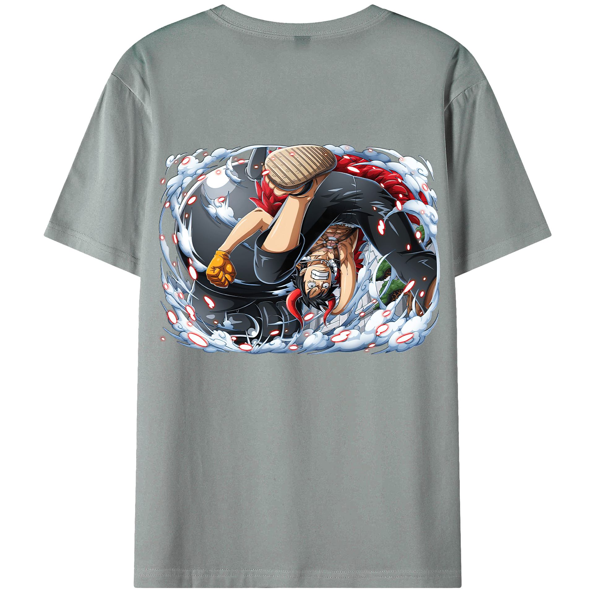 ワンピース モンキー・D・ルフィ ONE PIECE Monkey D. Luffy 綿100％ メンズ半袖Tシャツ（バックプリント） 通気性